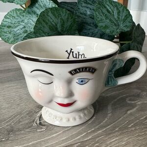 Baileys “YUM” Winking Face, Bow handle Teacup Coffee cup, white